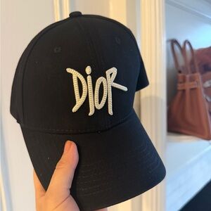 Dior Black Hat with White Embroidery